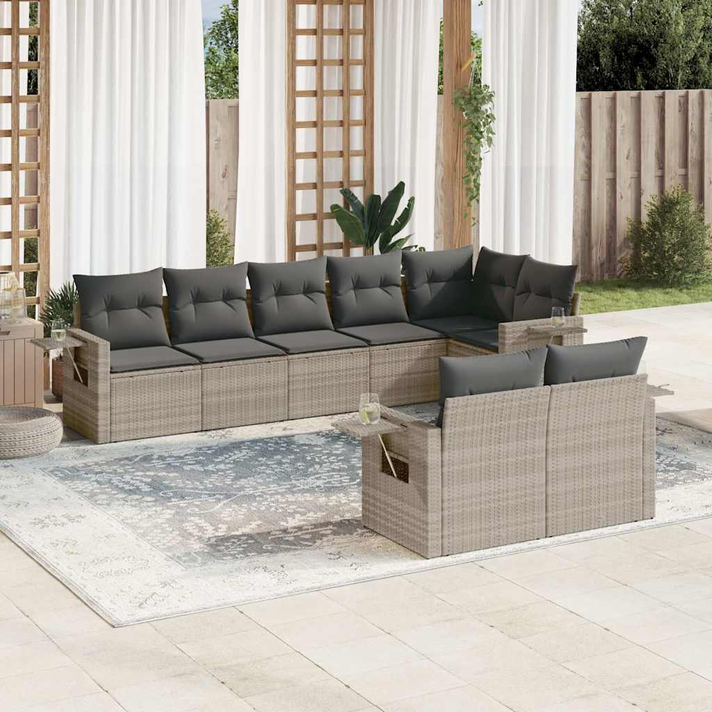 Set Divano da Giardino 8pz con Cuscini Grigio Chiaro Polyrattan