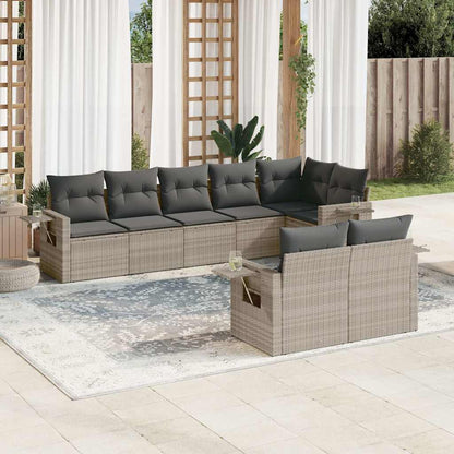 Set Divano da Giardino 8pz con Cuscini Grigio Chiaro Polyrattan