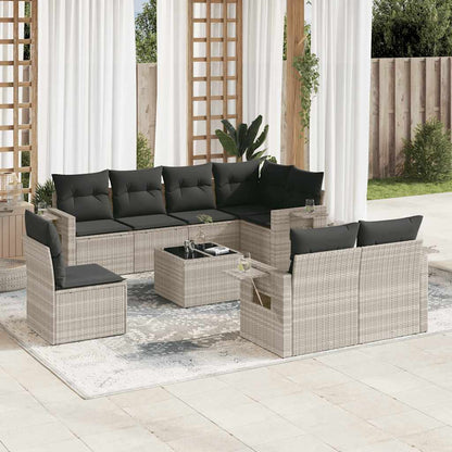 Set Divano da Giardino 9pz con Cuscini Grigio Chiaro Polyrattan