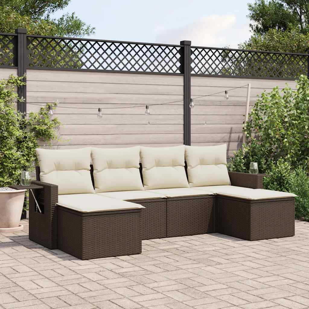 Set Divano da Giardino 6 pz con Cuscini Marrone in Polyrattan