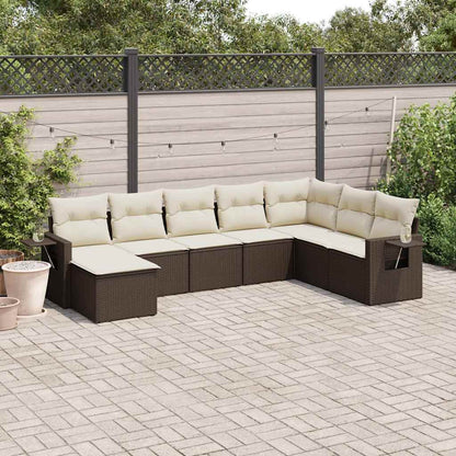 Set Divani da Giardino 8 pz con Cuscini Marrone in Polyrattan