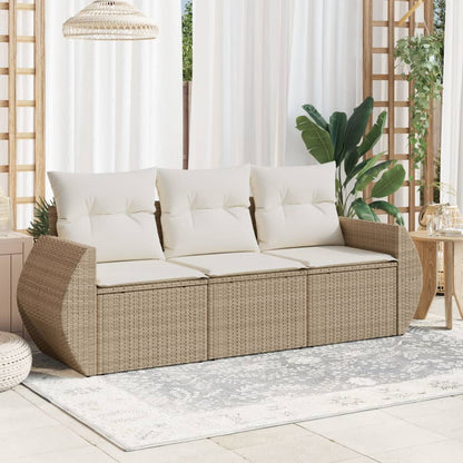 Set Divano da Giardino 3 pz con Cuscini Beige in Polyrattan