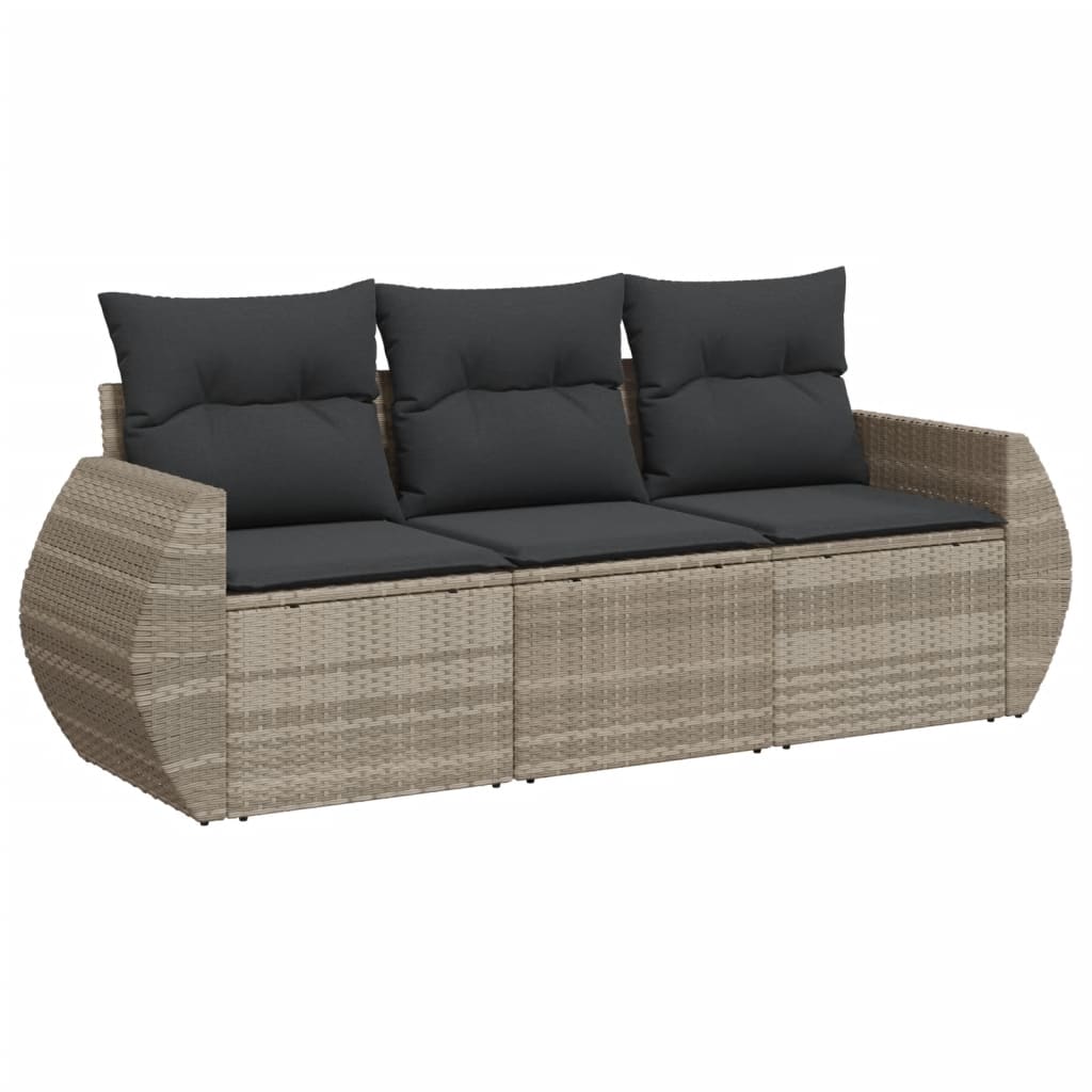 Set Divano da Giardino 3pz con Cuscini Grigio Chiaro Polyrattan