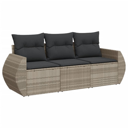 Set Divano da Giardino 3pz con Cuscini Grigio Chiaro Polyrattan