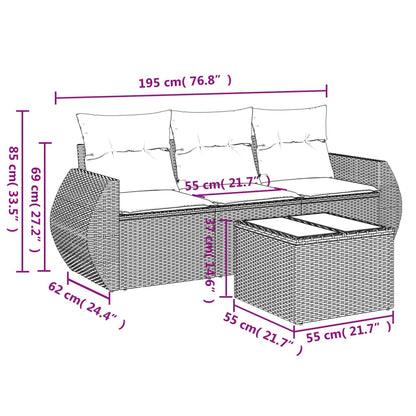 Set Divano da Giardino 4pz con Cuscini Grigio Chiaro Polyrattan