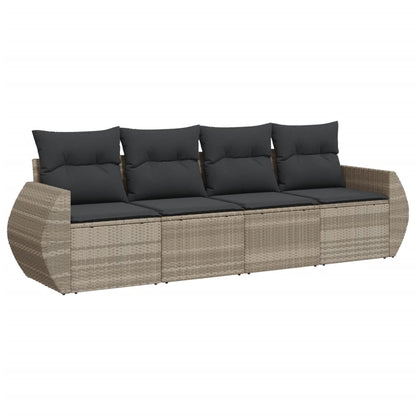 Set Divano da Giardino 4pz con Cuscini Grigio Chiaro Polyrattan