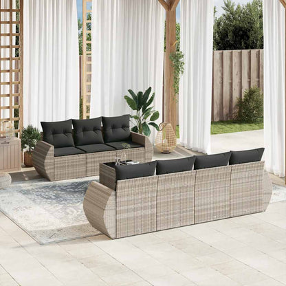 Set Divano da Giardino 8pz con Cuscini Grigio Chiaro Polyrattan
