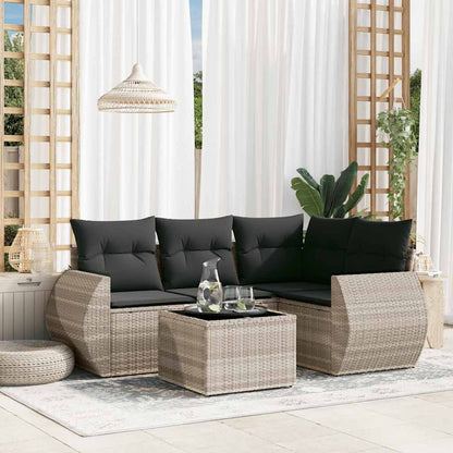 Set Divano da Giardino 5pz con Cuscini Grigio Chiaro Polyrattan