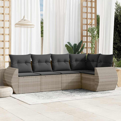 Set Divano da Giardino 5pz con Cuscini Grigio Chiaro Polyrattan