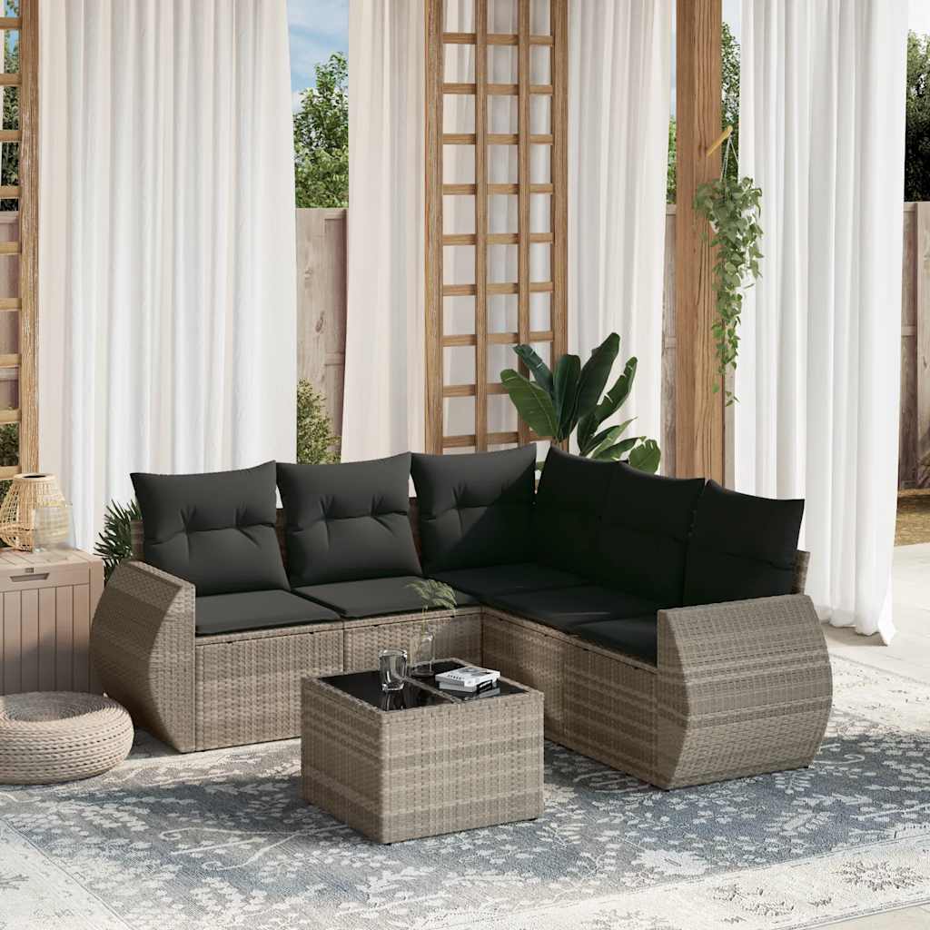Set Divano da Giardino 6pz con Cuscini Grigio Chiaro Polyrattan
