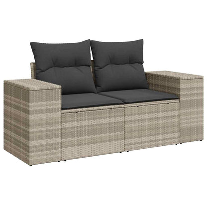 Set Divano da Giardino 3pz con Cuscini Grigio Chiaro Polyrattan