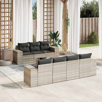 Set Divano da Giardino 8pz con Cuscini Grigio Chiaro Polyrattan