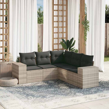 Set Divano da Giardino 5pz con Cuscini Grigio Chiaro Polyrattan