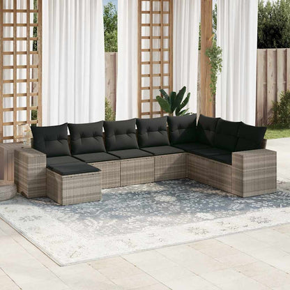 Set Divano da Giardino 8pz con Cuscini Grigio Chiaro Polyrattan