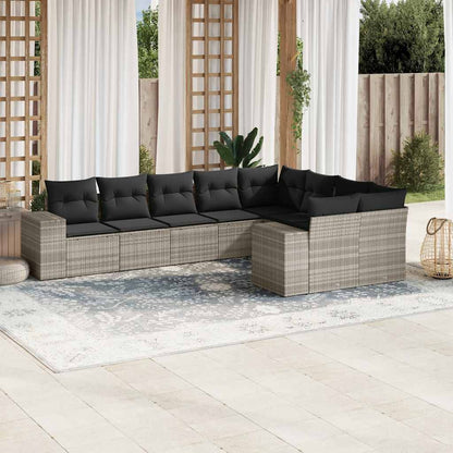 Set Divano da Giardino 9pz con Cuscini Grigio Chiaro Polyrattan