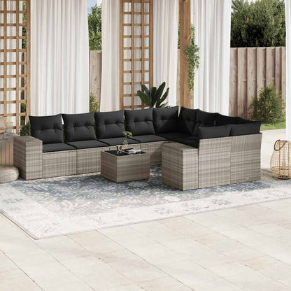 Set Divano Giardino 10 pz con Cuscini Grigio Chiaro Polyrattan
