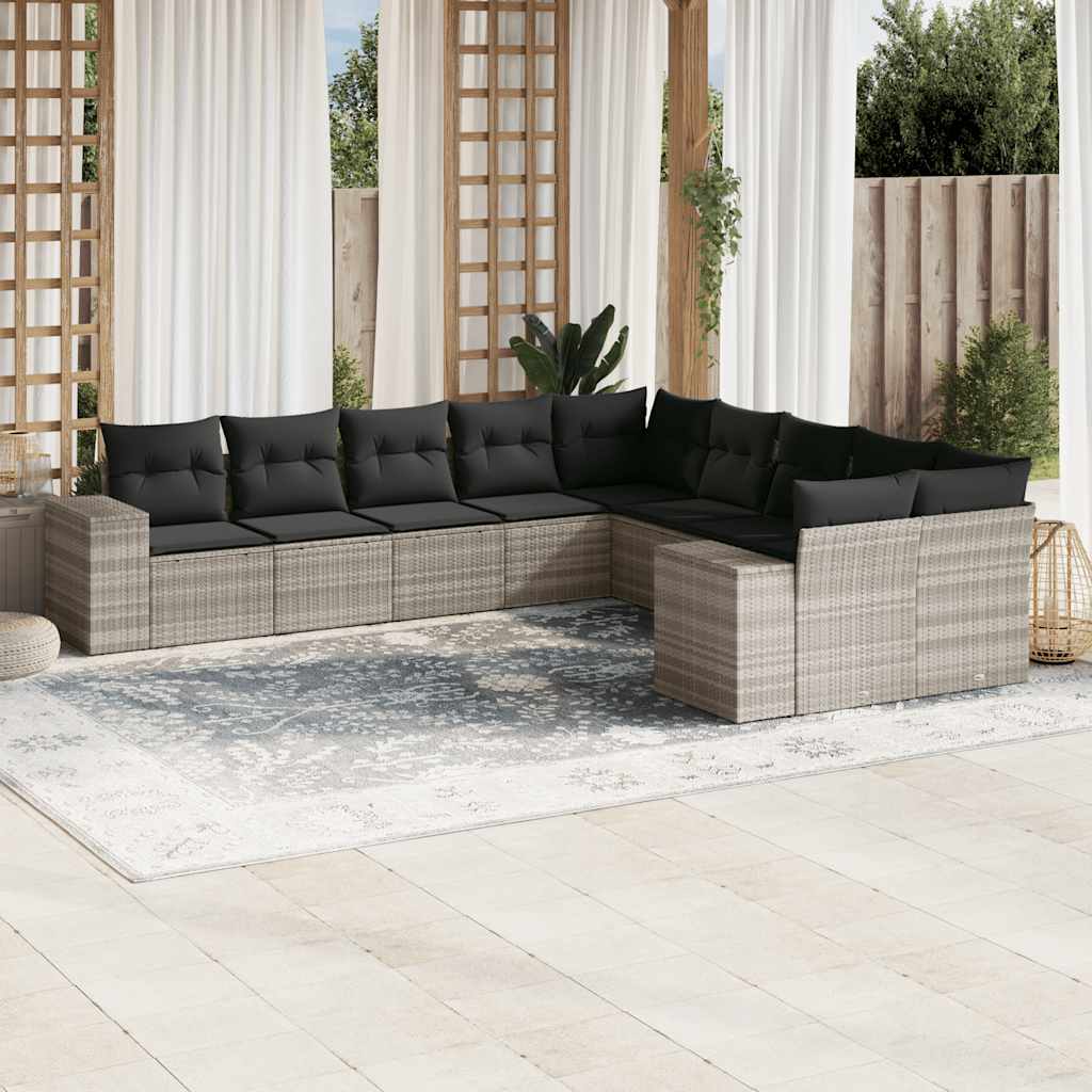 Set Divano Giardino 10 pz con Cuscini Grigio Chiaro Polyrattan