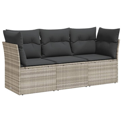 Set Divano da Giardino 3pz con Cuscini Grigio Chiaro Polyrattan