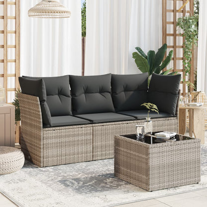 Set Divano da Giardino 4pz con Cuscini Grigio Chiaro Polyrattan