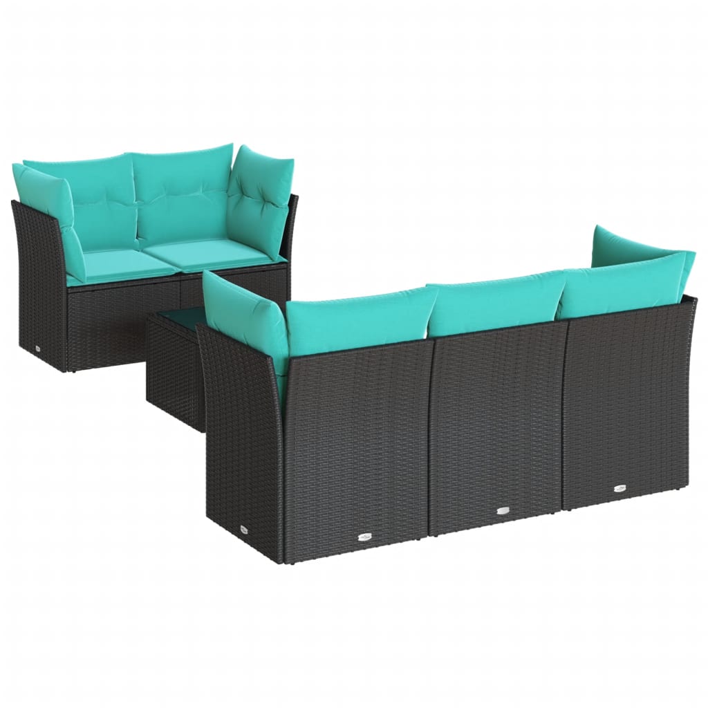 Set Divani da Giardino 6 pz con Cuscini Nero in Polyrattan