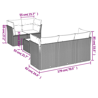 Set Divani da Giardino 6 pz con Cuscini Nero in Polyrattan