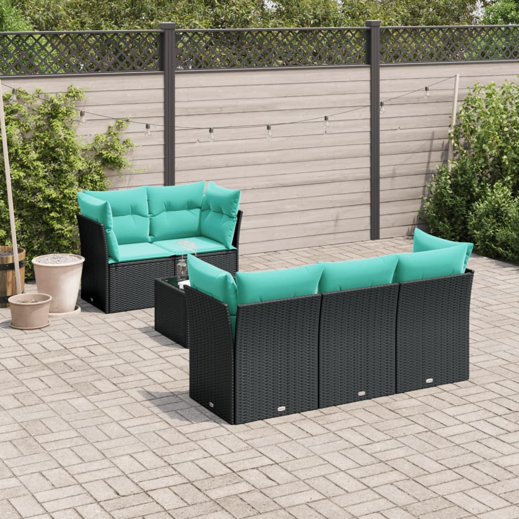 Set Divani da Giardino 6 pz con Cuscini Nero in Polyrattan