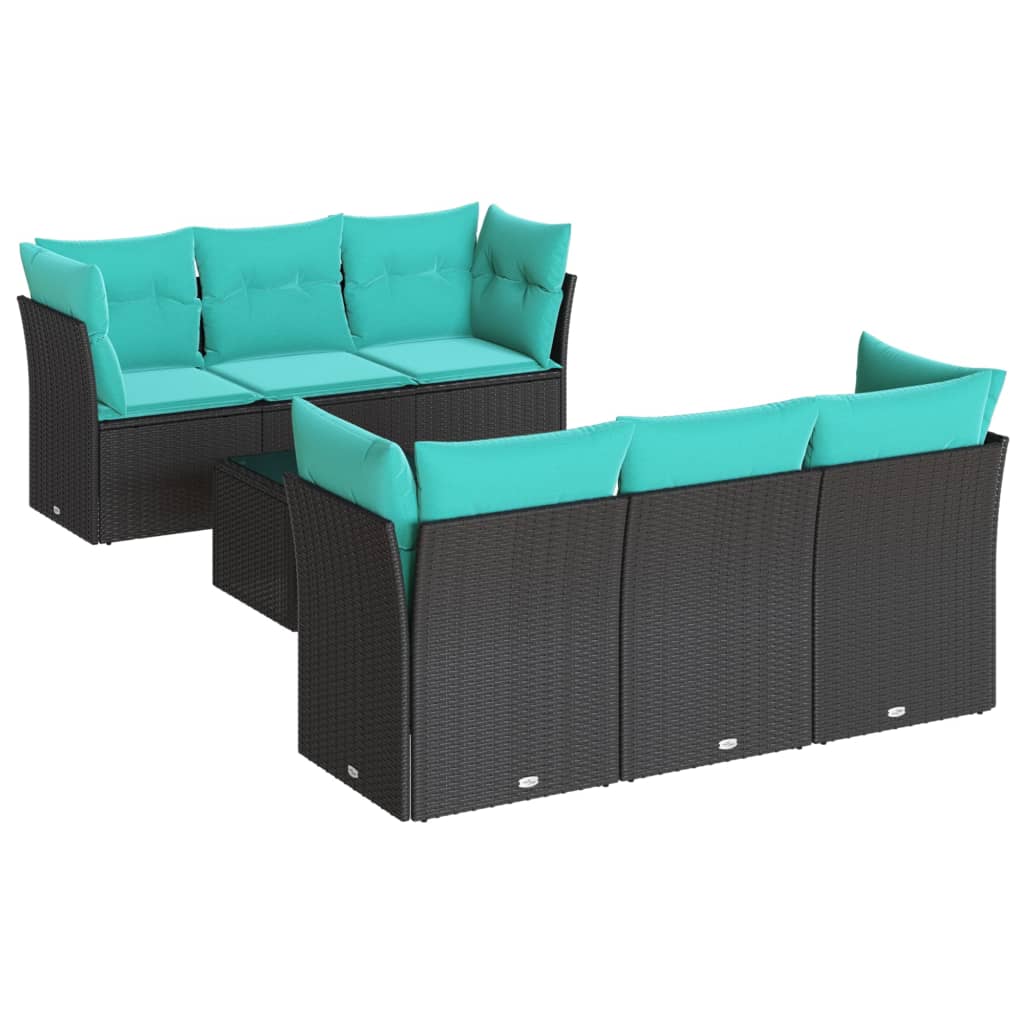 Set Divani da Giardino 7 pz con Cuscini Nero in Polyrattan