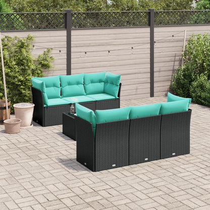 Set Divani da Giardino 7 pz con Cuscini Nero in Polyrattan