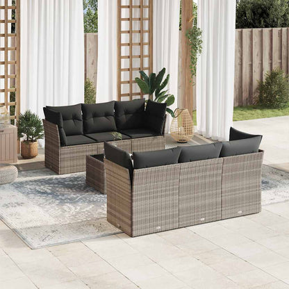 Set Divani da Giardino 7pz con Cuscini Grigio Chiaro Polyrattan