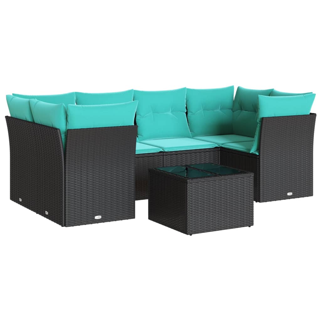 Set Divani da Giardino 7 pz con Cuscini Nero in Polyrattan