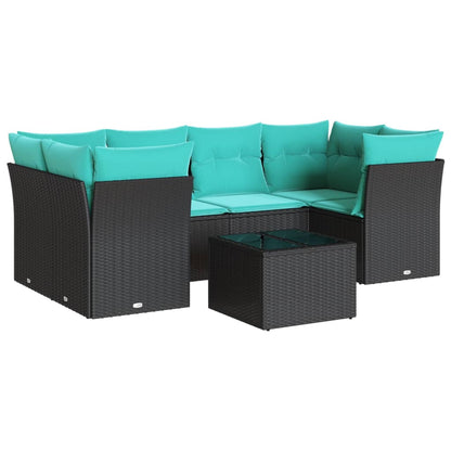 Set Divani da Giardino 7 pz con Cuscini Nero in Polyrattan
