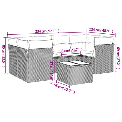 Set Divani da Giardino 7 pz con Cuscini Nero in Polyrattan