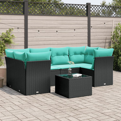 Set Divani da Giardino 7 pz con Cuscini Nero in Polyrattan