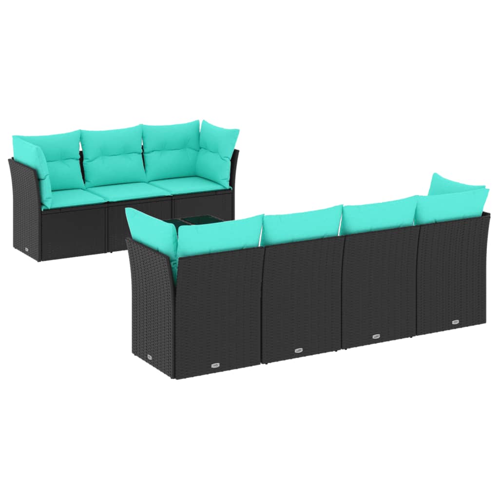 Set Divani da Giardino 8 pz con Cuscini Nero in Polyrattan