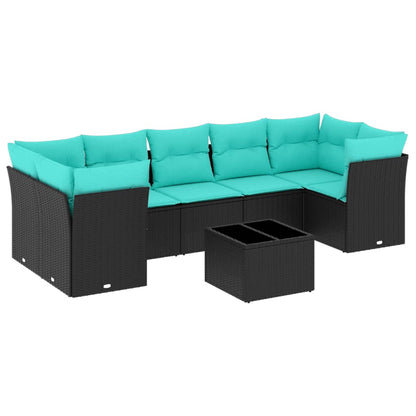 Set Divani da Giardino 8 pz con Cuscini Nero in Polyrattan
