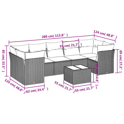 Set Divani da Giardino 8 pz con Cuscini Nero in Polyrattan