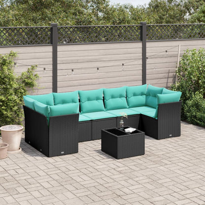 Set Divani da Giardino 8 pz con Cuscini Nero in Polyrattan
