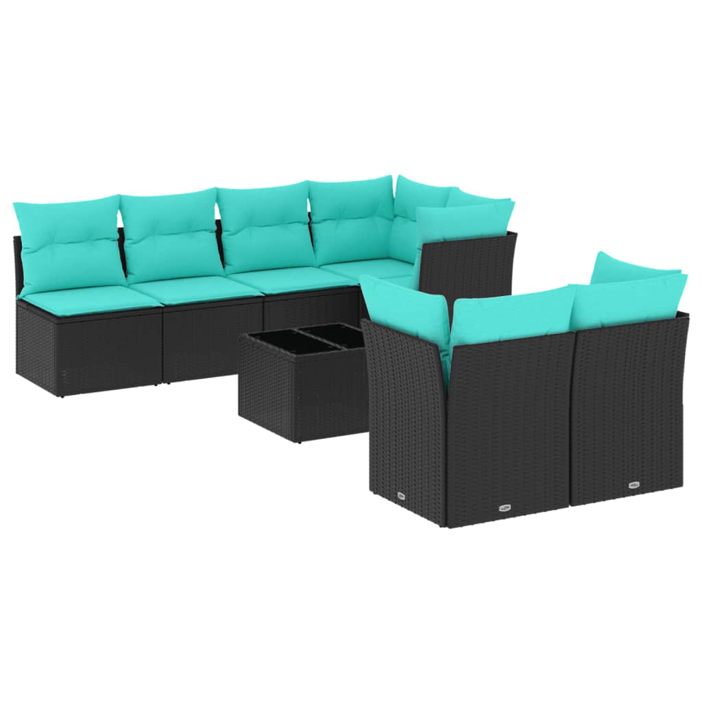 Set Divani da Giardino 8 pz con Cuscini Nero in Polyrattan