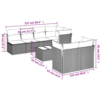 Set Divani da Giardino 8 pz con Cuscini Nero in Polyrattan