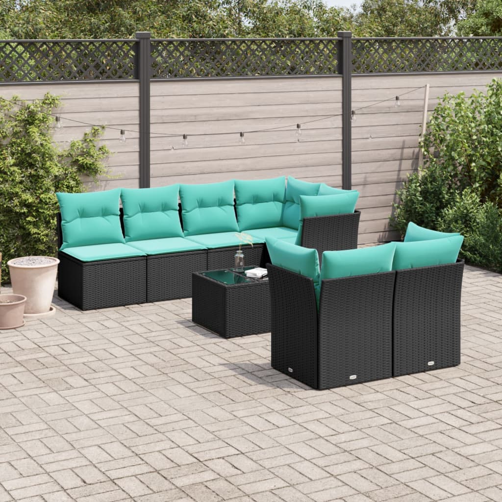 Set Divani da Giardino 8 pz con Cuscini Nero in Polyrattan
