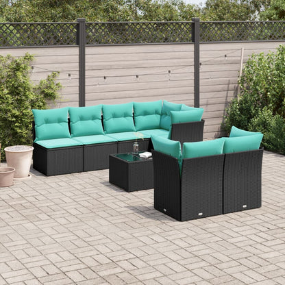 Set Divani da Giardino 8 pz con Cuscini Nero in Polyrattan
