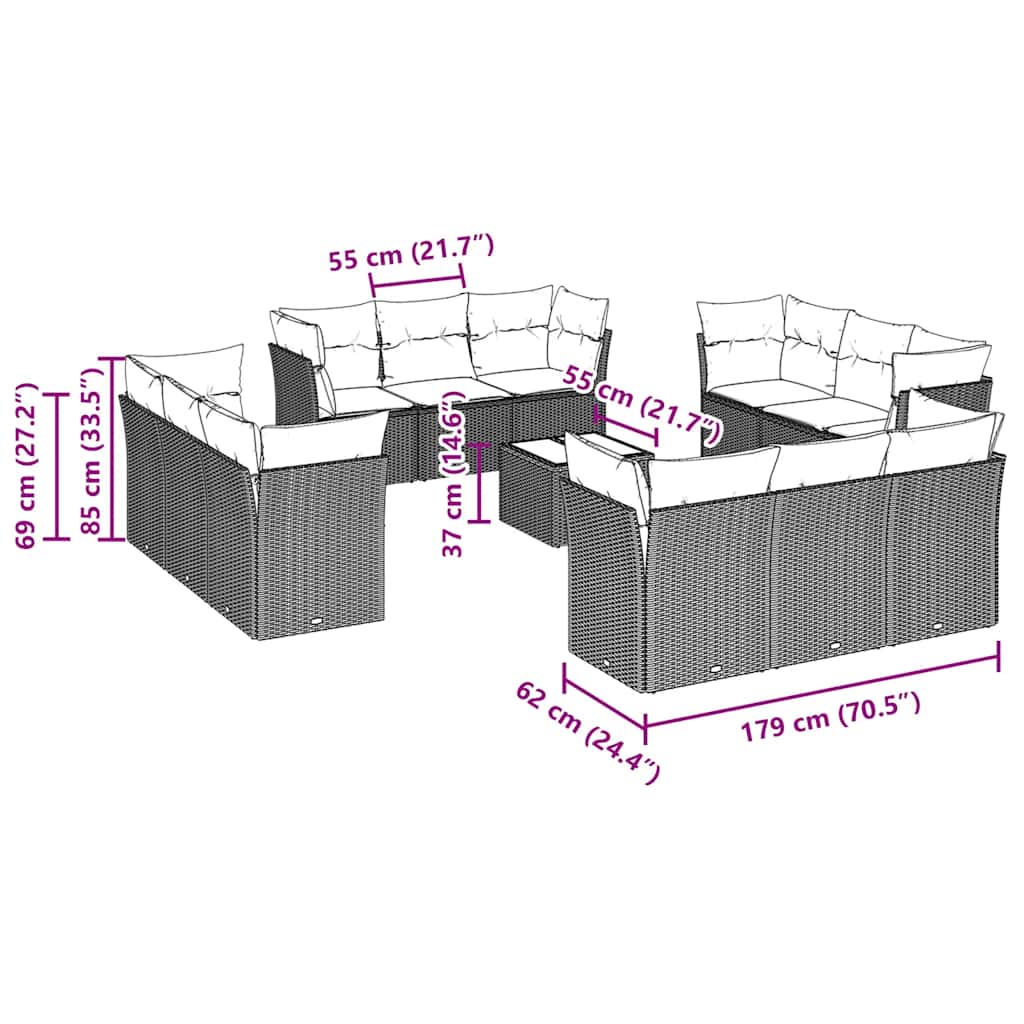 Set Divani Giardino 13 pz con Cuscini Grigio Chiaro Polyrattan