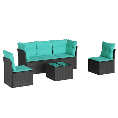 Set Divani da Giardino 6 pz con Cuscini Nero in Polyrattan