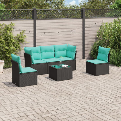 Set Divani da Giardino 6 pz con Cuscini Nero in Polyrattan