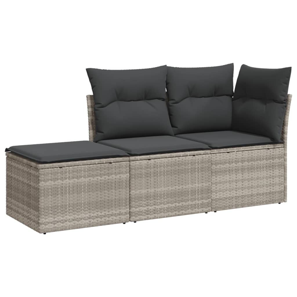 Set Divano da Giardino 3pz con Cuscini Grigio Chiaro Polyrattan