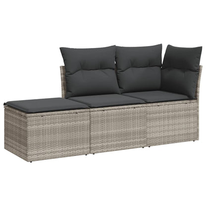 Set Divano da Giardino 3pz con Cuscini Grigio Chiaro Polyrattan