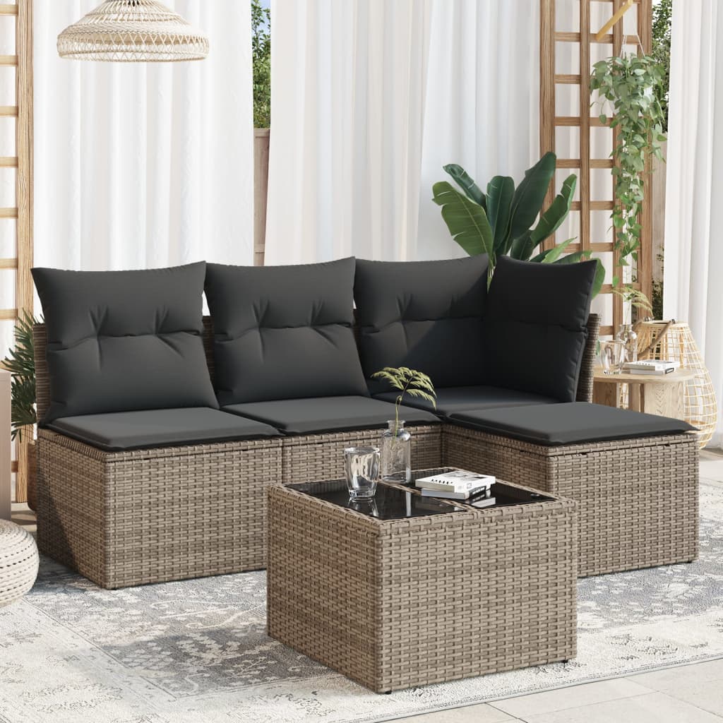 Set Divano da Giardino 5 pz con Cuscini Grigio in Polyrattan