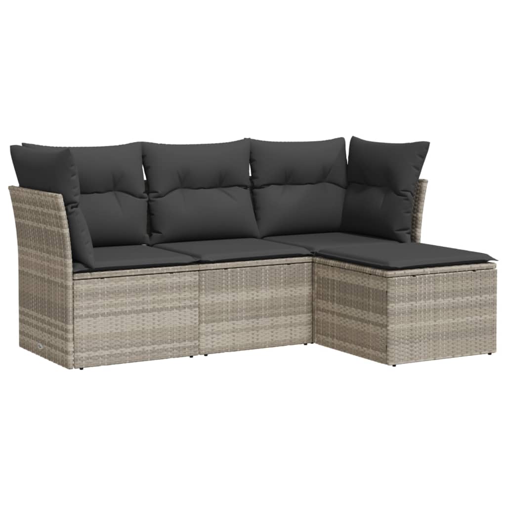 Set Divano da Giardino 4pz con Cuscini Grigio Chiaro Polyrattan