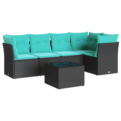 Set Divani da Giardino 6 pz con Cuscini Nero in Polyrattan