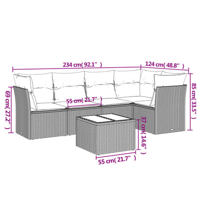 Set Divani da Giardino 6 pz con Cuscini Nero in Polyrattan